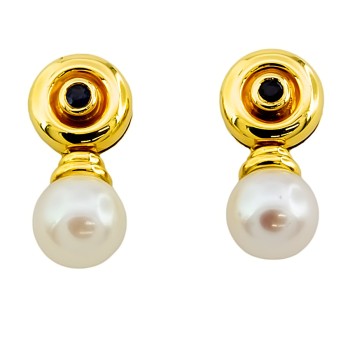 18ct Gold Pearl/Sapphire Stud Earrings